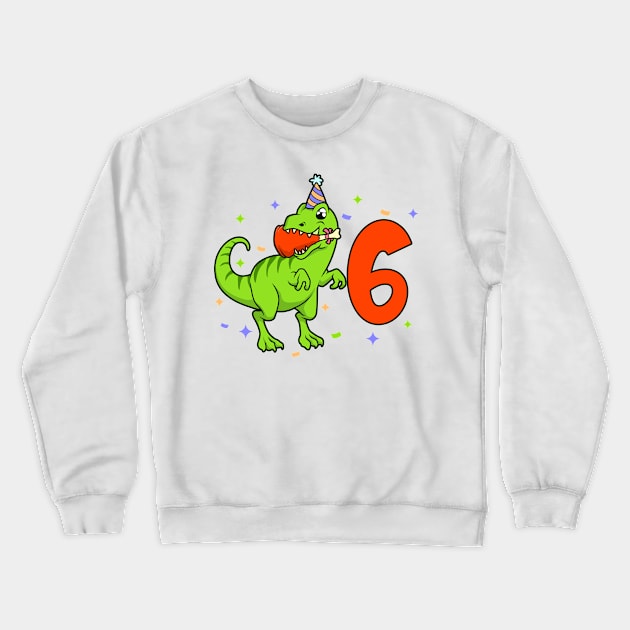 I am 6 with TREX - boy birthday 6 years old Crewneck Sweatshirt by Modern Medieval Design